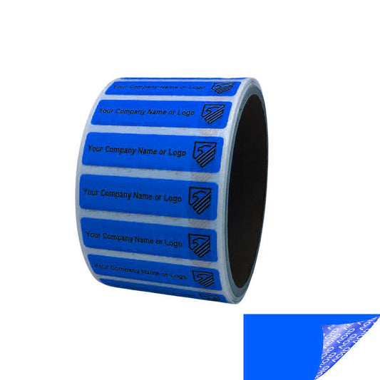 2,000 Non Residue Blue Tamper-Evident Stickers TamperGuard® Security Label Seal , Rectangle 2" x 0.5" (51mm x 13mm) >Click on item details to customize.