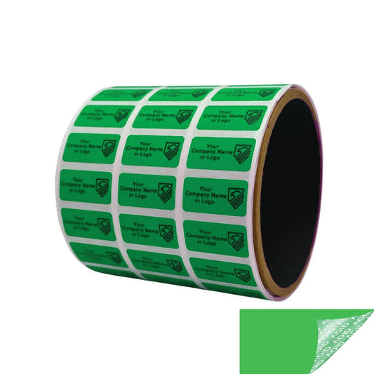 5,000 Green TamperGuard® Tamper Evident Security Label Seal Sticker Non Residue, Rectangle 1"x 0.375" (25mm x 9mm). Custom Print. >Click on item details to customize it.