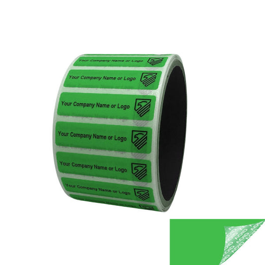 2,000 Non Residue Green Tamper-Evident Stickers TamperGuard® Security Label Seal , Rectangle 2" x 0.5" (51mm x 13mm) >Click on item details to customize.