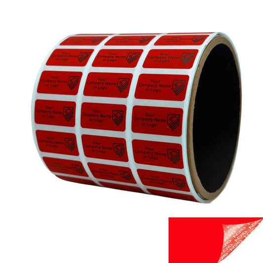 250 Red TamperGuard® Tamper Evident Security Label Seal Sticker Non Residue, Rectangle 1"x 0.5" (25mm x 13mm). Custom Print. >Click on item details to customize it.
