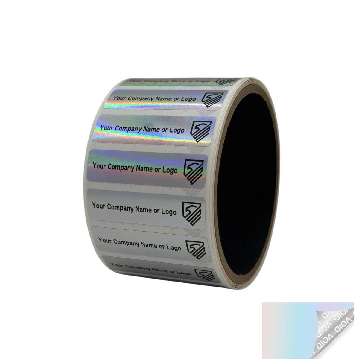 1,000 Non Residue Holographic Rainbow Finish Tamper-Evident Stickers TamperGuard® Security Label Seal , Rectangle 2" x 0.5" (51mm x 13mm) >Click on item details to customize.