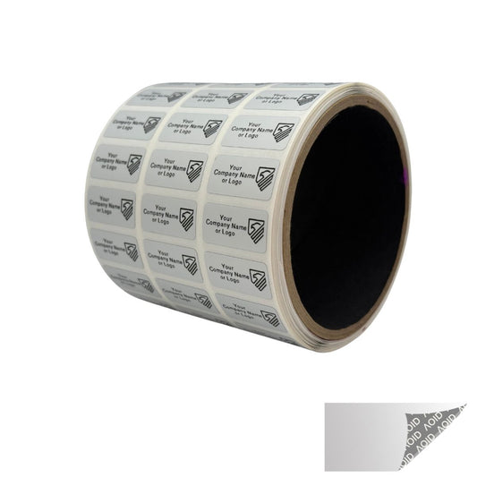 250 Silver Mate TamperGuard® Tamper Evident Security Label Seal Sticker Non Residue, Rectangle 1"x 0.5" (25mm x 13mm). Custom Print. >Click on item details to customize it.