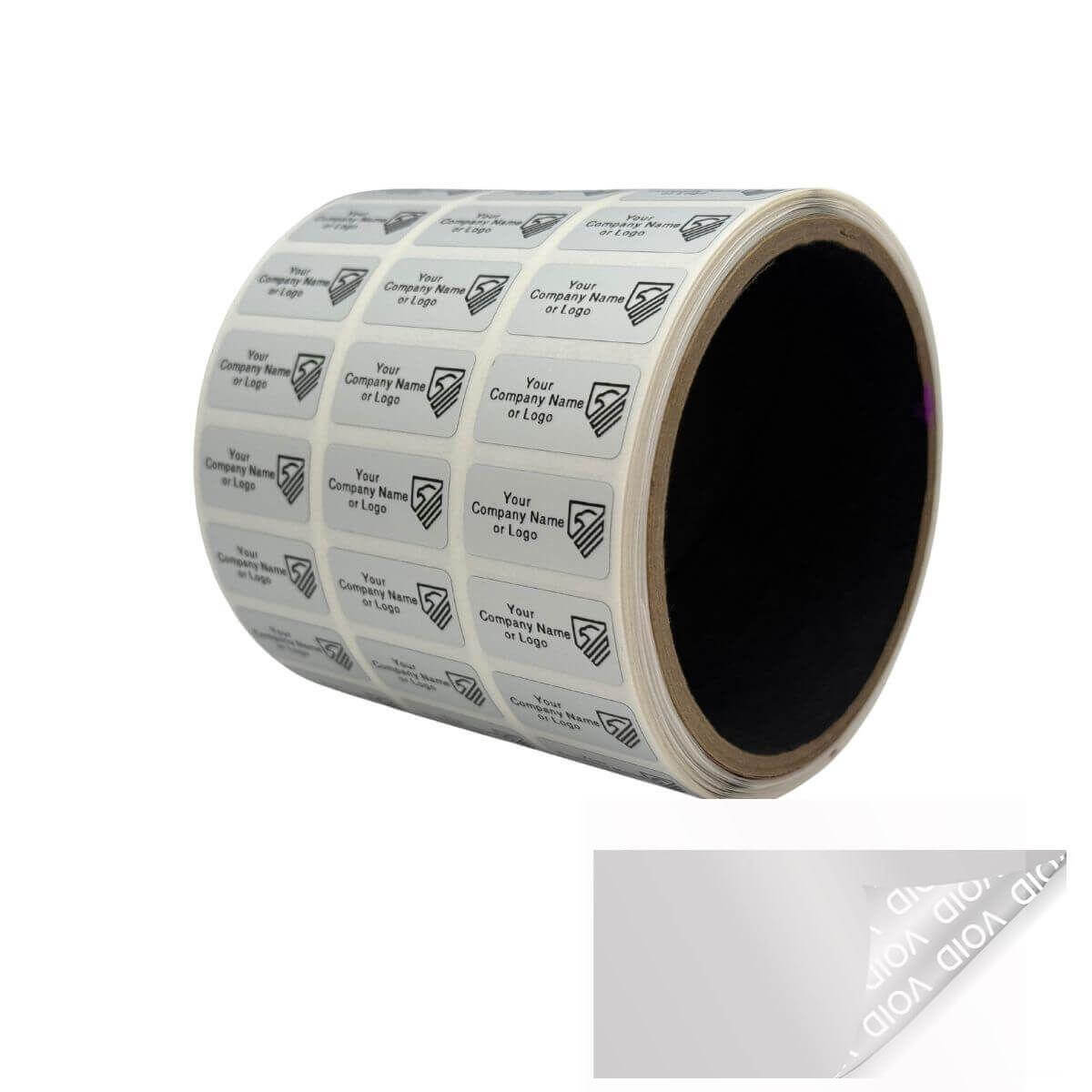 2,000 Silver Mate TamperGuard® Tamper Evident Security Label Seal Sticker Non Residue, Rectangle 1"x 0.5" (25mm x 13mm). Custom Print. >Click on item details to customize it.