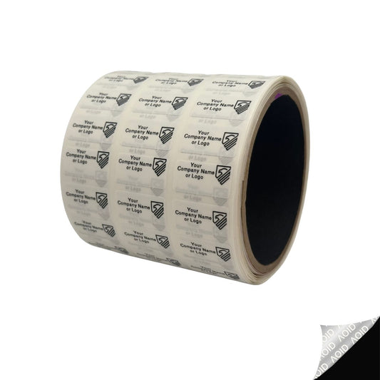 5,000 White TamperGuard® Tamper Evident Security Label Seal Sticker Non Residue, Rectangle 1"x 0.5" (25mm x 13mm). Custom Print. >Click on item details to customize it.
