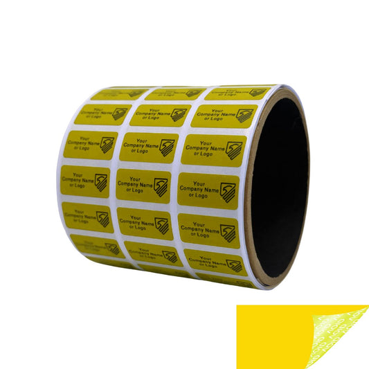 5,000 Yellow TamperGuard® Tamper Evident Security Label Seal Sticker Non Residue, Rectangle 1"x 0.5" (25mm x 13mm). Custom Print. >Click on item details to customize it.