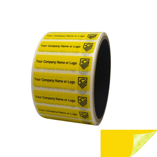 250 Non Residue Yellow Tamper-Evident Stickers TamperGuard® Security Label Seal , Rectangle 2" x 0.5" (51mm x 13mm) >Click on item details to customize.