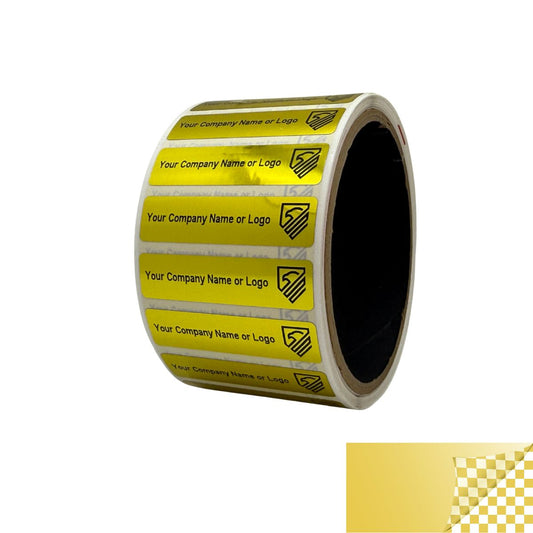 5,000 Tamper Evident Security Labels Gold TamperVoidPro Seal Sticker, Rectangle 2" x 0.5" (51mm x 13mm). Custom Printed. >Click on item details to customize.