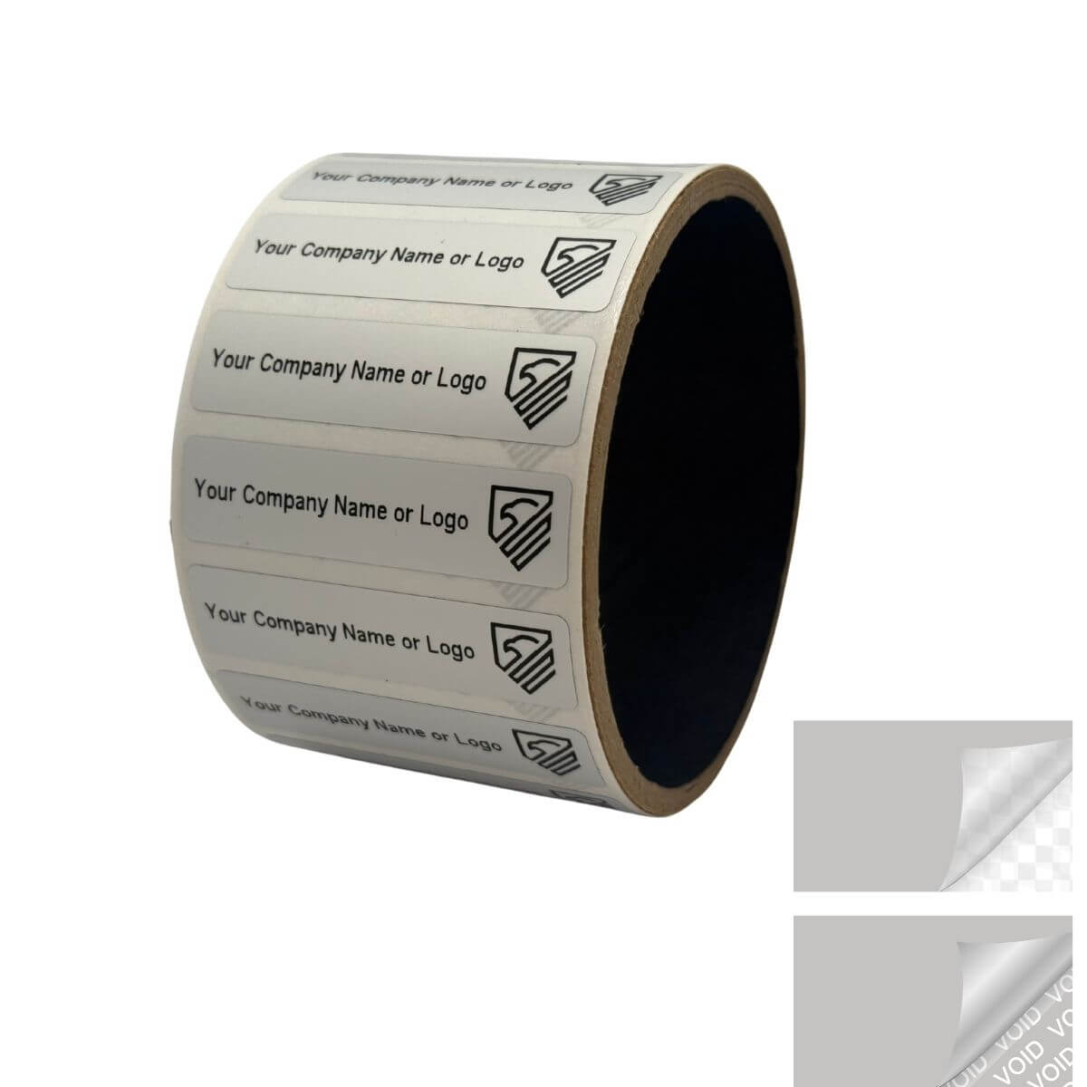250 Tamper Evident Security Labels Silver Matte TamperVoidPro Seal Sticker, Rectangle 2" x 0.5" (51mm x 13mm). Custom Printed. >Click on item details to customize.