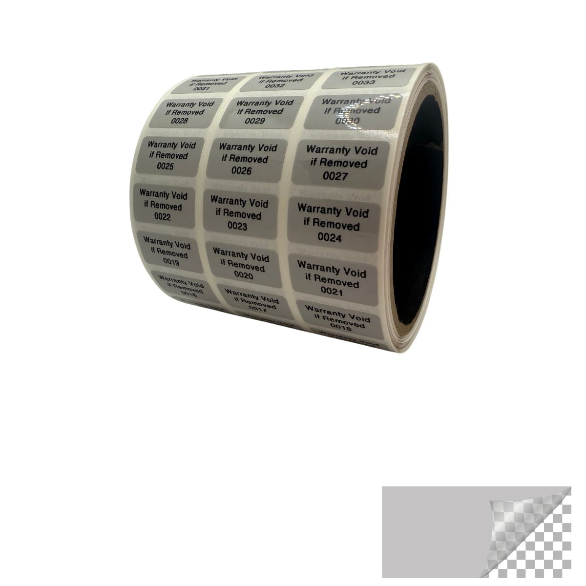 500 Tamper Evident Grey Security Labels TamperColor® Seal Sticker, Rectangle 1" x 0.5" (25mm x 13mm). Printed: Warranty Void if Removed + Serialization