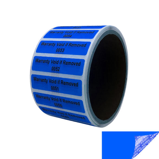 5,000 Tamper Evident Blue Non Residue Security Labels TamperGuard¬Æ Seal Sticker, Rectangle 2" x .5" (51mm x 13mm). Printed: Warranty Void if Removed + Serialized