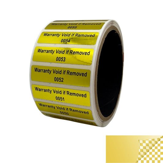 5,000 TamperVoidPro¬Æ Gold Tamper Evident Security Labels Seal Sticker, Rectangle 2" x 0.5" (51mm x 13mm). Printed: Warranty Void if Label Removed + Serialization.