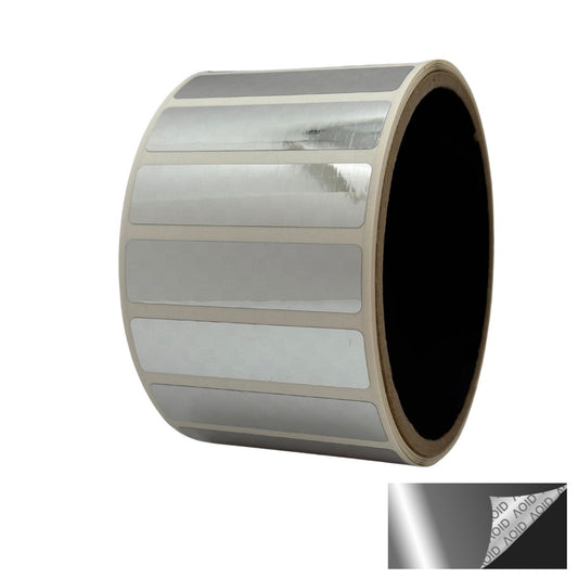 500 Silver Bright/ Chrome No Residue Tamper-Evident Security Labels TamperGuard® Seal Sticker, Rectangle 2" x 0.5" (51mm x 13mm).