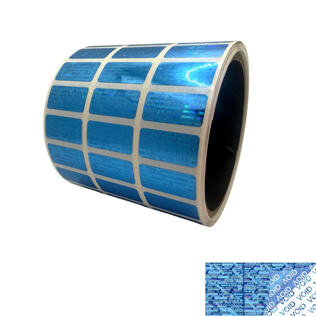 10,000 Blue Tamper Evident Holographic Security Label Seal Sticker, Rectangle 1" x 0.5" (25mm x 13mm).
