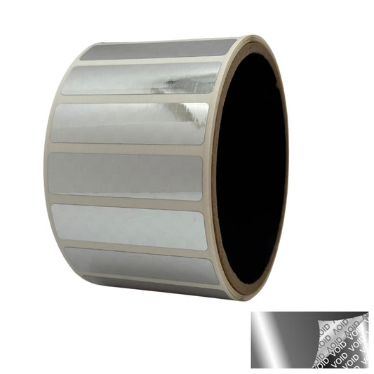 5,000 TamperVoidPro¬Æ Metallic Silver Chrome Tamper-Evident Security Labels Seal Sticker, Rectangle 2" x 0.5" (51mm x 13mm).