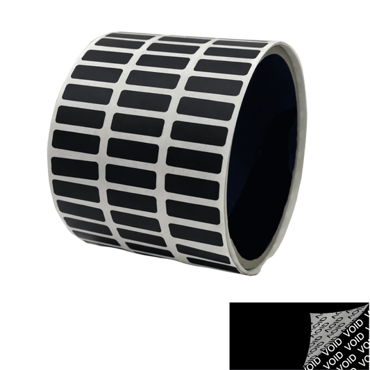 250 Black Tamper-Evident Security Labels TamperColor® Seal Stickers, Rectangle 0.75" x 0.25" (19mm x 6mm).