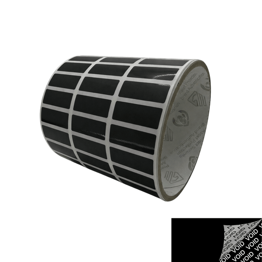 250 Black TamperColor® Tamper Evident Security Label Seal Sticker, Rectangle 1"x 0.375" (25mm x 9mm).