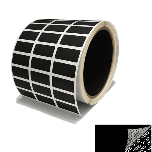 250 Black Tamper-Evident Security Labels TamperColor® Seal Stickers, Rectangle 1" x 0.5" (25mm x 13mm).