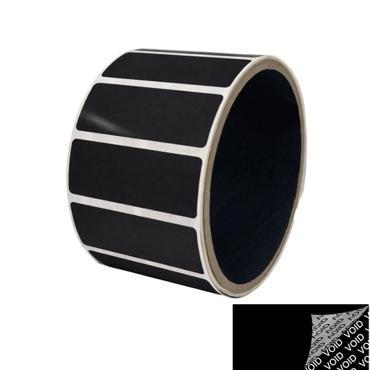 250 Black TamperColor® Tamper Evident Security Label Seal Sticker, Rectangle 2" x 0.75" (51mm x 19mm).
