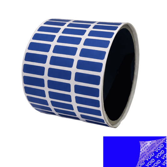 500 Blue Tamper-Evident Security Labels TamperColor® Seal Stickers, Rectangle 0.75" x 0.25" (19mm x 6mm).