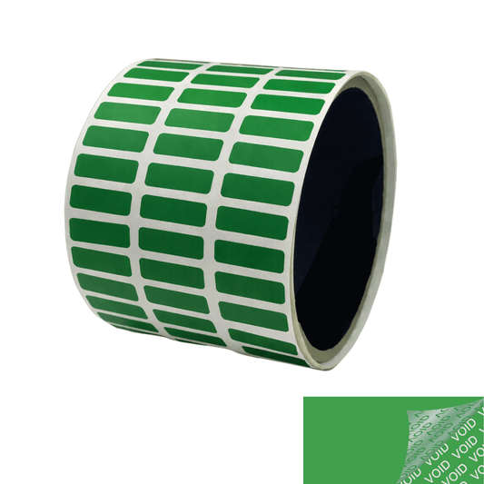 250 Green Tamper-Evident Security Labels TamperColor® Seal Stickers, Rectangle 0.75" x 0.25" (19mm x 6mm).