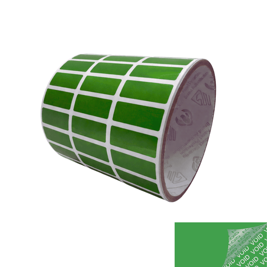 250 Green TamperColor® Tamper Evident Security Label Seal Sticker, Rectangle 1"x 0.375" (25mm x 9mm).