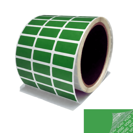 5,000 Green Tamper-Evident Security Labels TamperColor® Seal Stickers, Rectangle 1" x 0.5" (25mm x 13mm).