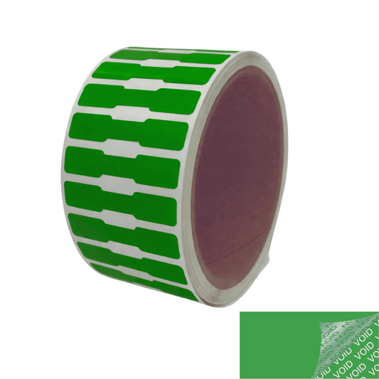 2,000 Green Tamper-Evident Security Labels TamperColor® Seal Stickers, Dogbone Shape Size 1.75" x 0.375 (44mm x 9mm).