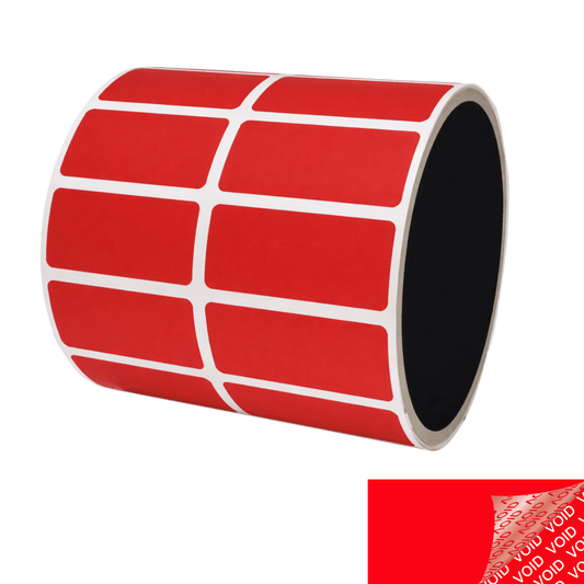 250 Red Tamper-Evident Security Labels TamperColor® Seal Stickers, Rectangle 1.5" x 0.6" (38mm x 15mm).