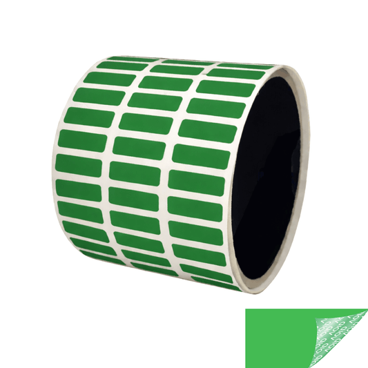 5,000 Green TamperGuard® Tamper Evident Security Label Seal Sticker Non Residue, Rectangle 0.75" x 0.25" (19mm x 6mm).