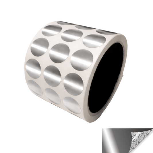 250 Silver Bright/ Chrome Tamper-Evident Security Labels TamperGuard® Seal Sticker, Round/ Circle 0.75" diameter (19mm).