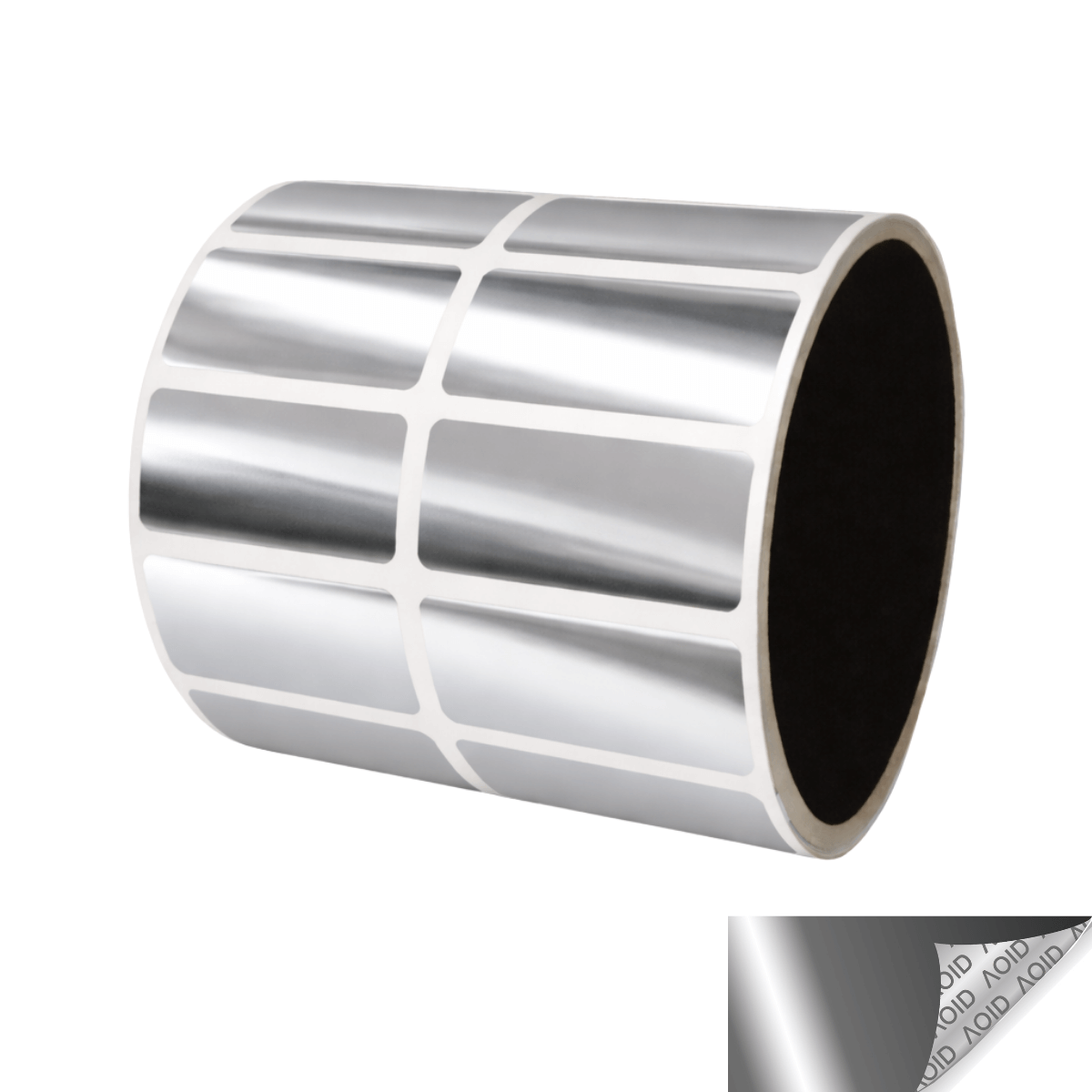 250 Silver Bright/ Chrome Tamper-Evident Security Labels TamperGuard® Seal Sticker, Rectangle 1.5" x 0.6" (38mm x 15mm).