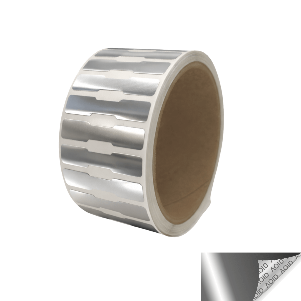 2,000 Silver Bright/ Chrome No Residue Tamper-Evident Security Labels TamperGuard® Seal Sticker, Dogbone 1.75" x 0.375" (44mm x 9mm).
