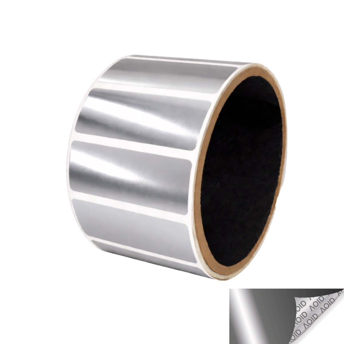 10,000 Silver Bright TamperGuard® Tamper Evident Security Label Seal Sticker Non Residue, Rectangle 2" x 0.75" (51mm x 19mm).