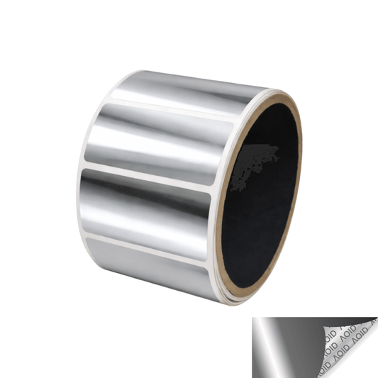 250 Silver Bright/ Chrome No Residue Tamper-Evident Security Labels TamperGuard® Seal Sticker, Rectangle 2" x 1" (51mm x 25mm).