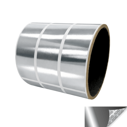 10,000 Silver Bright Tamper-Evident Security Labels TamperGuard® Seal Sticker, Rectangle 2.75" x 1" (70mm x 25mm).