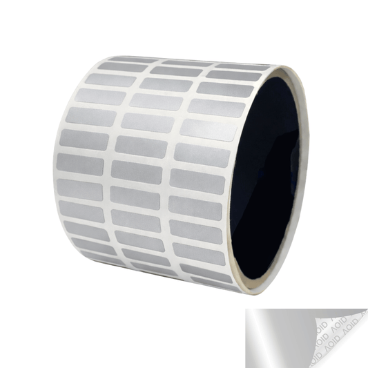 250 Silver Matte TamperGuard® Tamper Evident Security Label Seal Sticker Non Residue, Rectangle 0.75" x 0.25" (19mm x 6mm).