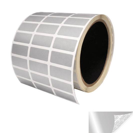 500 Silver Matte TamperGuard® Tamper Evident Security Label Seal Sticker Non Residue, Rectangle 1"x 0.5" (25mm x 13mm).