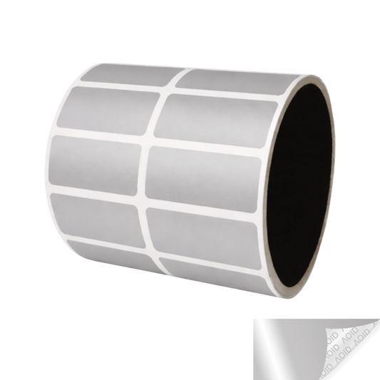 250 Silver Matte Tamper-Evident Security Labels TamperGuard® Seal Sticker, Rectangle 1.5" x 0.6" (38mm x 15mm).