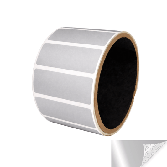 500 Silver Matte TamperGuard® Tamper Evident Security Label Seal Sticker Non Residue, Rectangle 2" x 0.75" (51mm x 19mm).