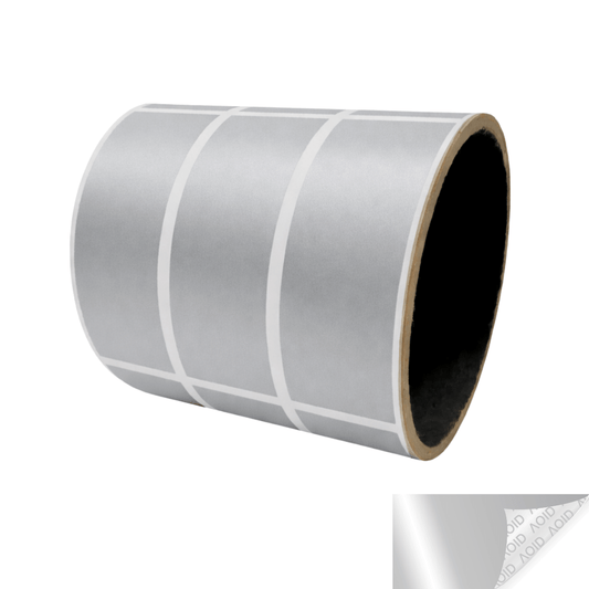 10,000 Silver Matte Tamper-Evident Security Labels TamperGuard® Seal Sticker, Rectangle 2.75" x 1" (70mm x 25mm).
