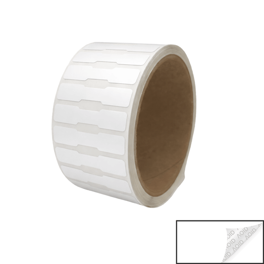 500 White No Residue Tamper-Evident Security Labels TamperGuard® Seal Sticker, Dogbone 1.75" x 0.375" (44mm x 9mm).
