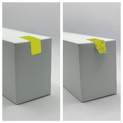 500 Yellow No Residue Tamper-Evident Security Labels TamperGuard® Seal Sticker, Rectangle 1.5" x 0.6" (38mm x 15mm).