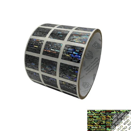 1,000 Black Tamper Evident Holographic Security Label Seal Sticker, Rectangle .75" x 0.6" (19mm x 15mm).
