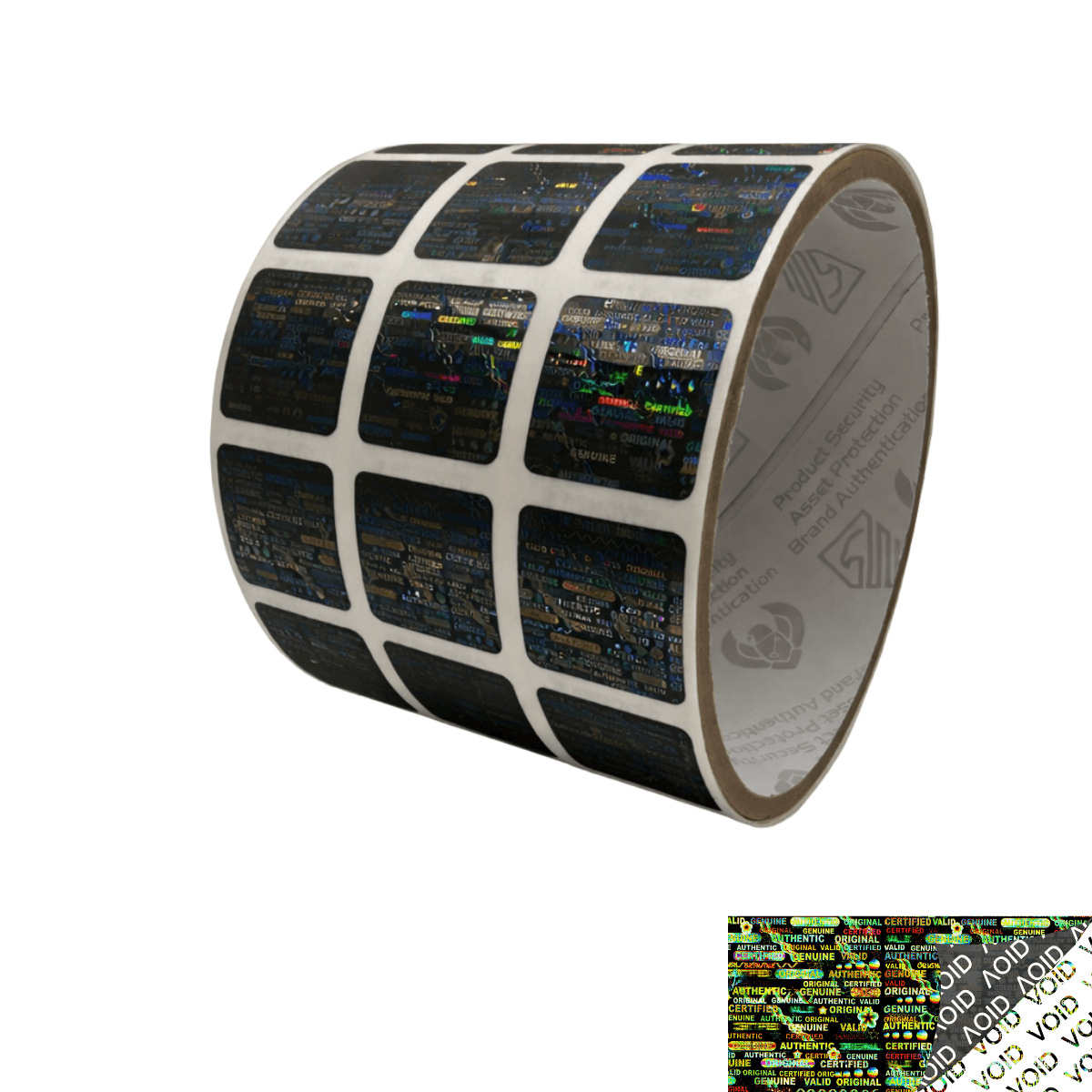 1,000 Black Tamper Evident Holographic Security Label Seal Sticker, Square 0.75" (19mm).