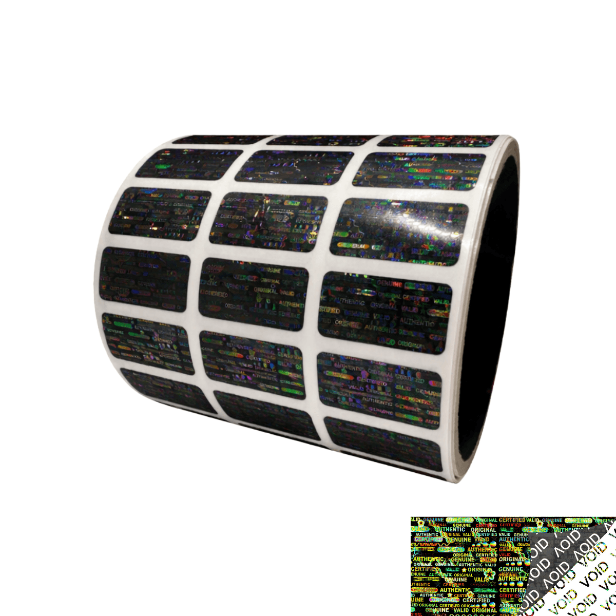1,000 Black Tamper Evident Holographic Security Label Seal Sticker, Rectangle 1" x 0.5" (25mm x 13mm).