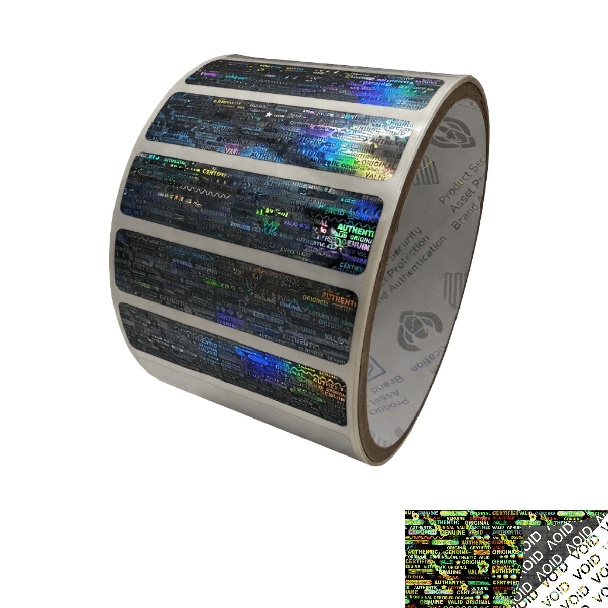 500 Tamper Evident Holographic Bright Black Security Label Seal Sticker, Rectangle 2" x 0.5" (51mm x 13mm).