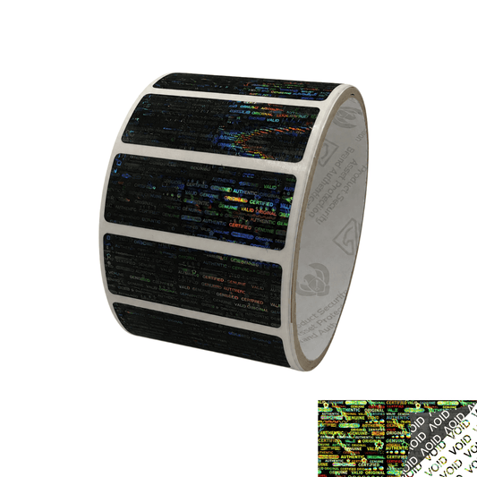 250 Black Tamper Evident Holographic Security Label Seal Sticker, Rectangle 2" x 0.75" (51mm x 19mm)