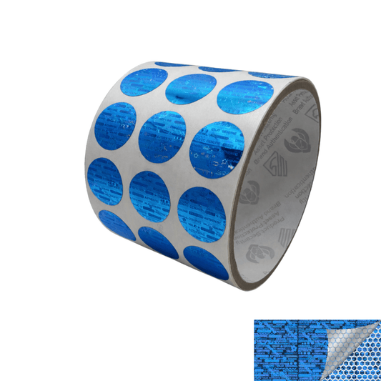 250 Blue Tamper Evident Holographic Security Round Label Seal Sticker, Round/ Circle 0.75" diameter (19mm).
