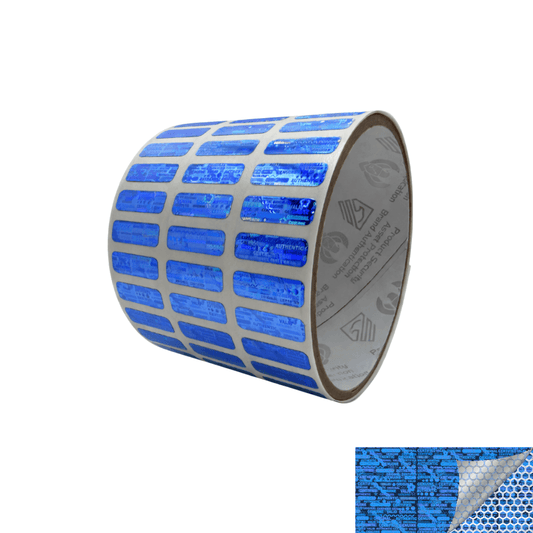 250 Blue Tamper Evident Holographic Security Label Seal Sticker, Rectangle 0.75" x 0.25" (19mm x 6mm).