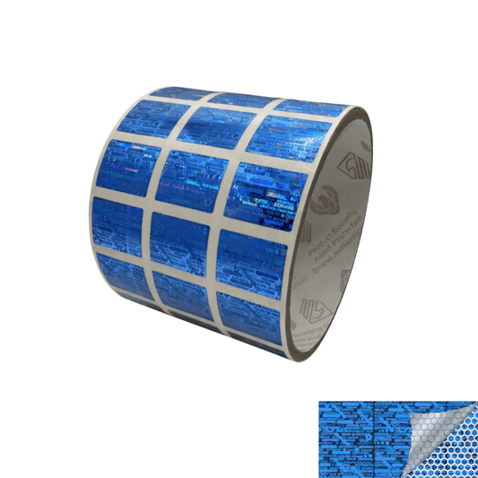 250 Blue Tamper Evident Holographic Security Label Seal Sticker, Rectangle .75" x 0.6" (19mm x 15mm).